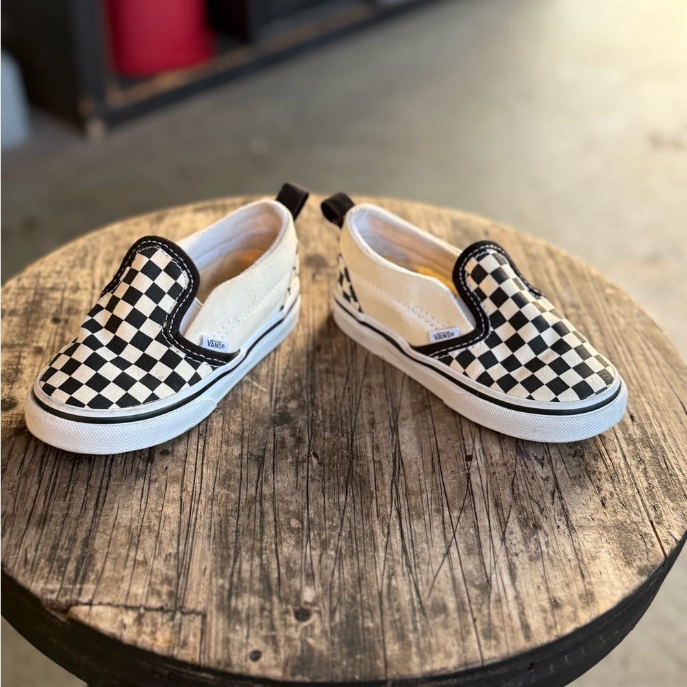 Vans Kids Black and White Checkered Slip-On Sneakers